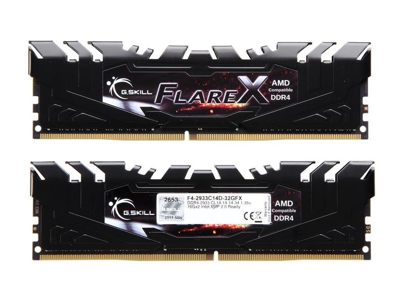 G.SKILL Flare X Series 32GB (2 x 16GB) 288-Pin DDR4 SDRAM DDR4 2933 (PC4 23400) Desktop Memory Model F4-2933C14D-32GFX