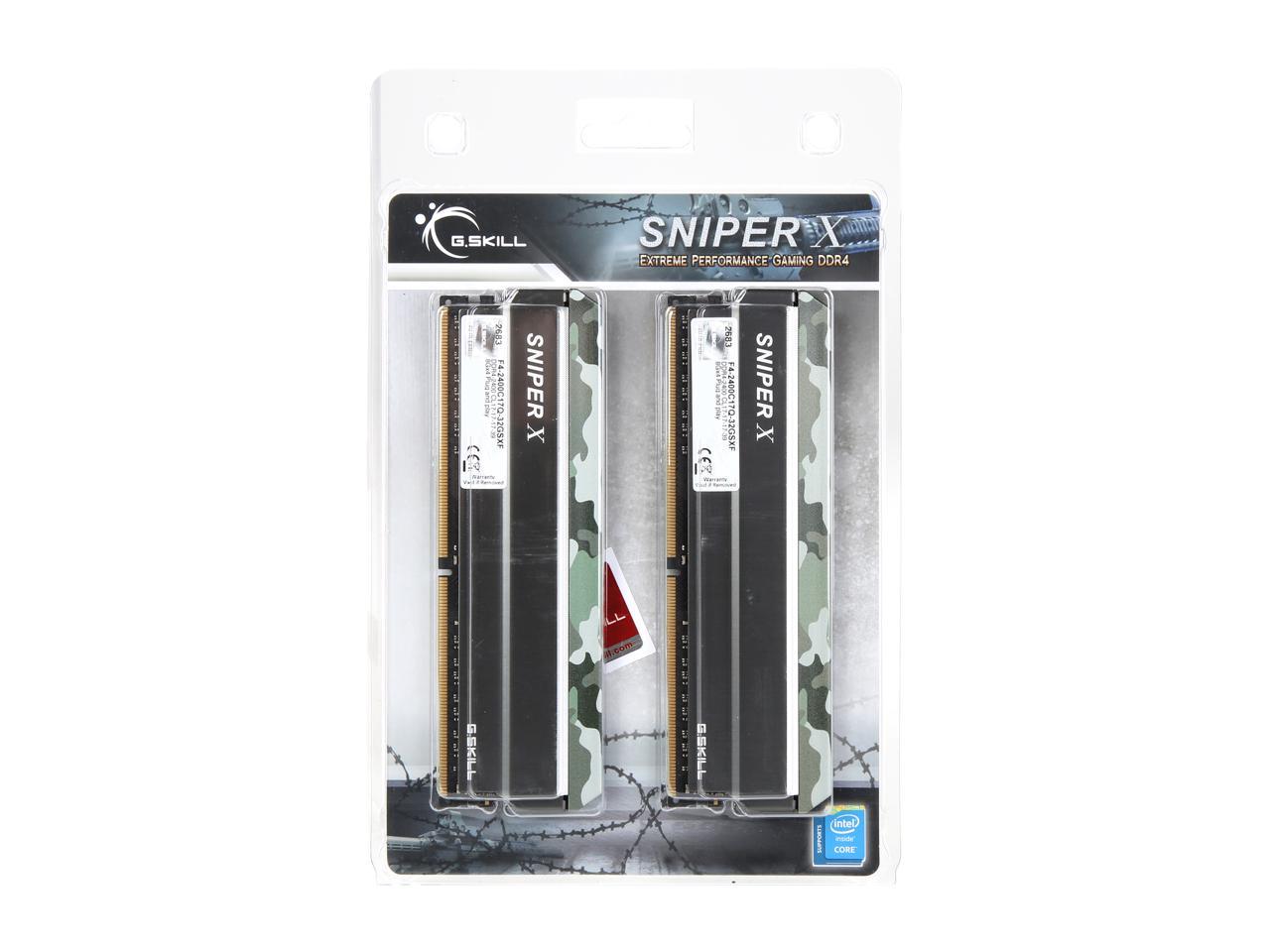 G.SKILL Sniper X Series 32GB (4 x 8GB) 288-Pin DDR4 SDRAM DDR4 2400 (PC4 19200) Intel X299 / X99 / Z370 / Z270 / Z170 Platform Desktop Memory Model F4-2400C17Q-32GSXF