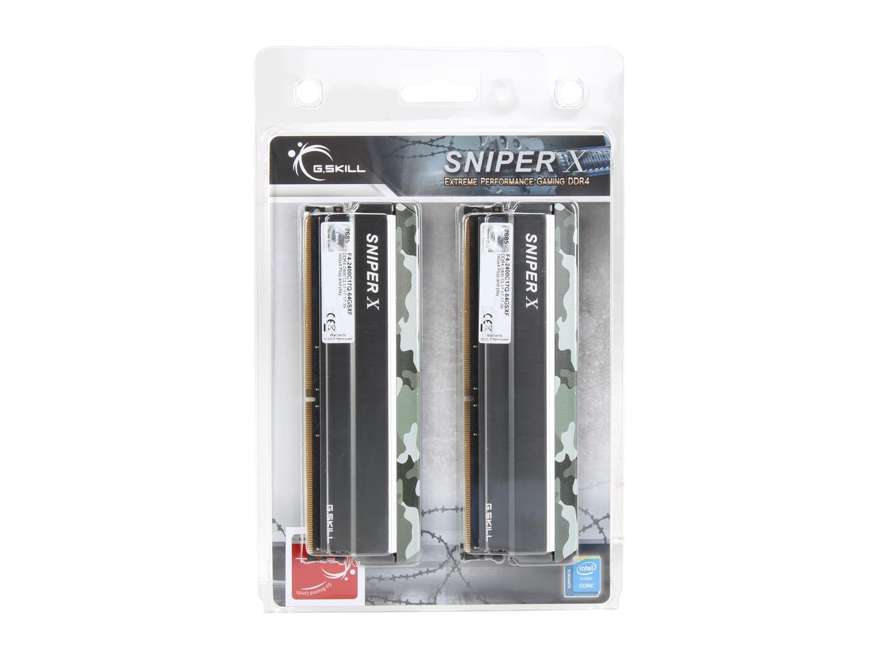 G.SKILL Sniper X Series 64GB (4 x 16GB) 288-Pin DDR4 SDRAM DDR4 2400 (PC4 19200) Intel X299 / X99 / Z370 / Z270 / Z170 Platform Desktop Memory Model F4-2400C17Q-64GSXF