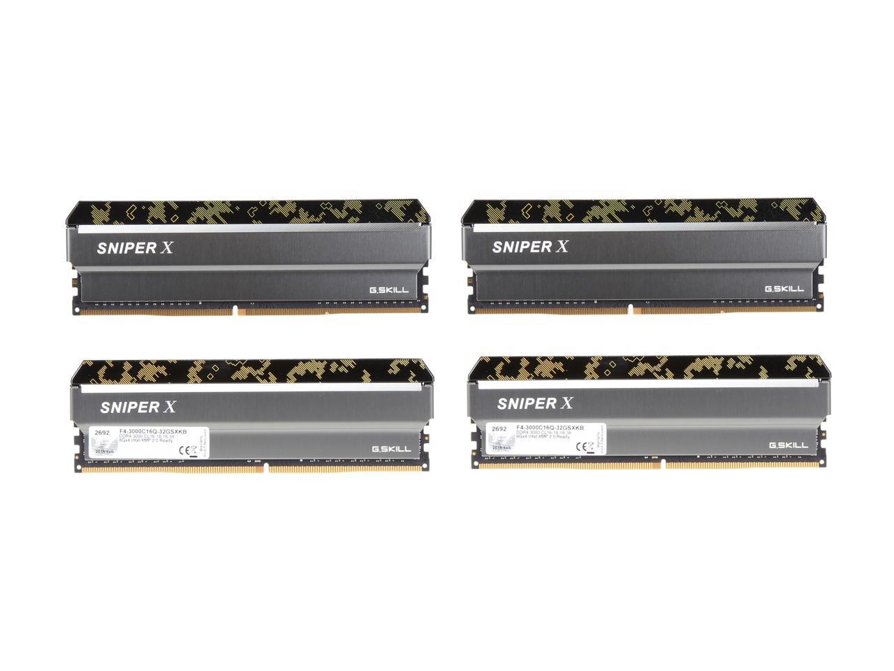 G.SKILL Sniper X Series 32GB (4 x 8GB) 288-Pin DDR4 SDRAM DDR4 3000 (PC4 24000) Intel X299 / X99 / Z370 / Z270 / Z170 Platform Desktop Memory Model F4-3000C16Q-32GSXKB