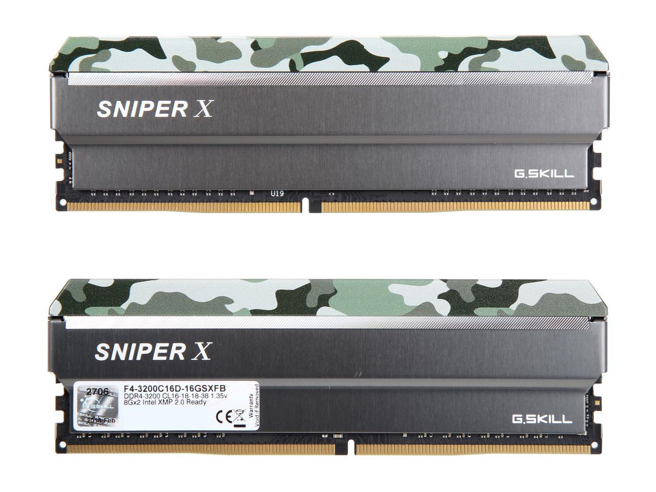 G.SKILL Sniper X Series 16GB (2 x 8GB) 288-Pin DDR4 SDRAM DDR4 3200 (PC4 25600) Intel X299 / Z370 / Z270 / Z170 Desktop Memory Model F4-3200C16D-16GSXFB