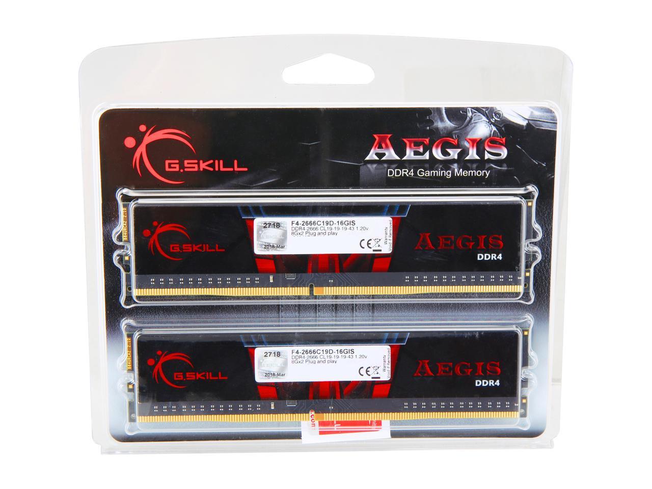 G.SKILL Aegis 16GB (2 x 8GB) 288-Pin DDR4 SDRAM DDR4 2666 (PC4 21300) Desktop Memory Model F4-2666C19D-16GIS