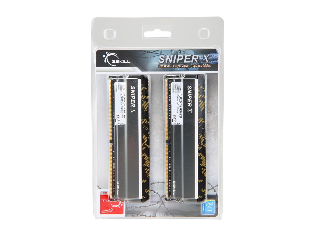 G.SKILL Sniper X Series 32GB (4 x 8GB) 288-Pin DDR4 SDRAM DDR4 3600 (PC4 28800) Desktop Memory Model F4-3600C19Q-32GSXKB