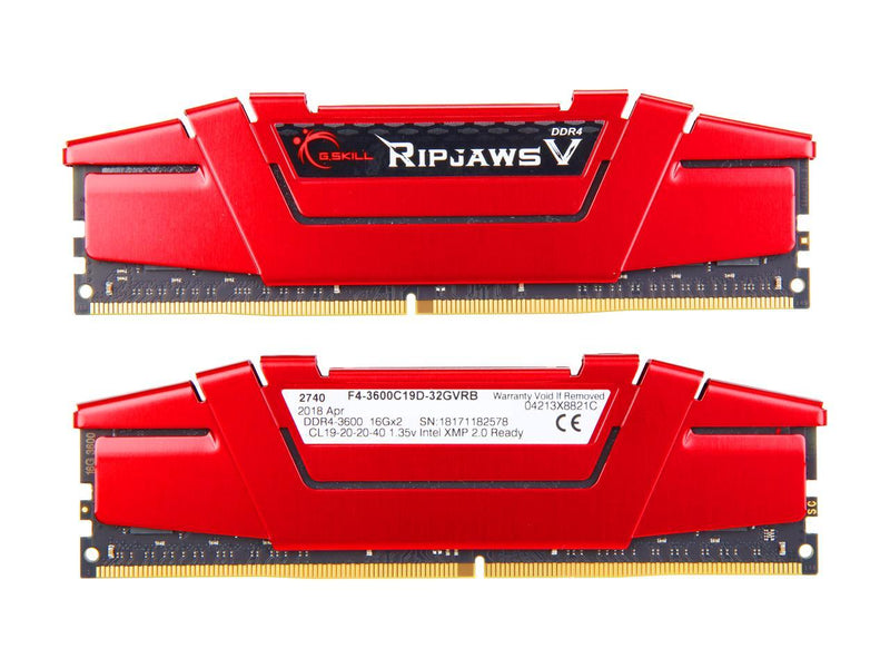 G.SKILL Ripjaws V Series 32GB (2 x 16GB) 288-Pin DDR4 SDRAM DDR4 3600 (PC4 28800) Intel XMP 2.0 Desktop Memory Model F4-3600C19D-32GVRB