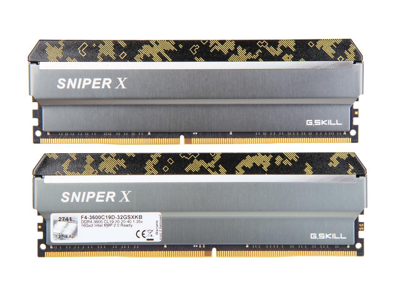 G.SKILL Sniper X Series 32GB (2 x 16GB) 288-Pin DDR4 SDRAM DDR4 3600 (PC4 28800) Desktop Memory Model F4-3600C19D-32GSXKB
