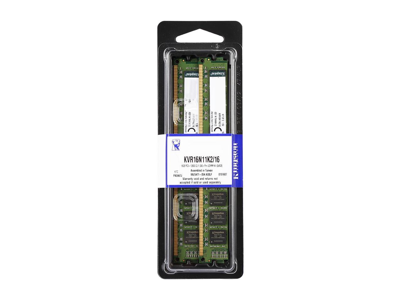 Kingston 16GB (2 x 8GB) 240-Pin DDR3 SDRAM DDR3 1600 Desktop Memory Model KVR16N11K2/16