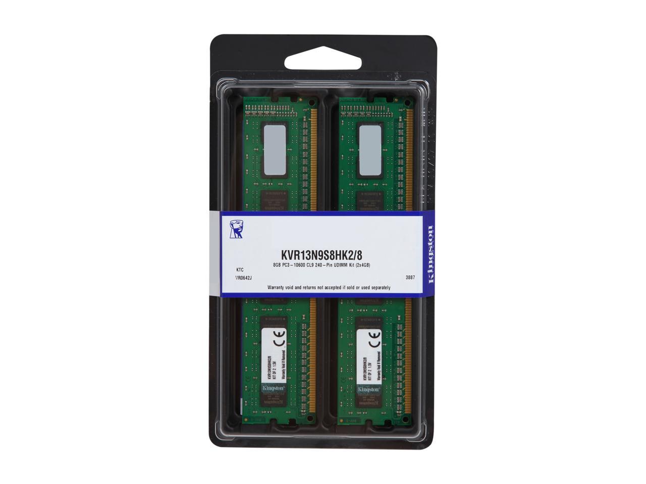 Kingston 8GB (2 x 4GB) 240-Pin DDR3 SDRAM DDR3 1333 Desktop Memory Model KVR13N9S8HK2/8