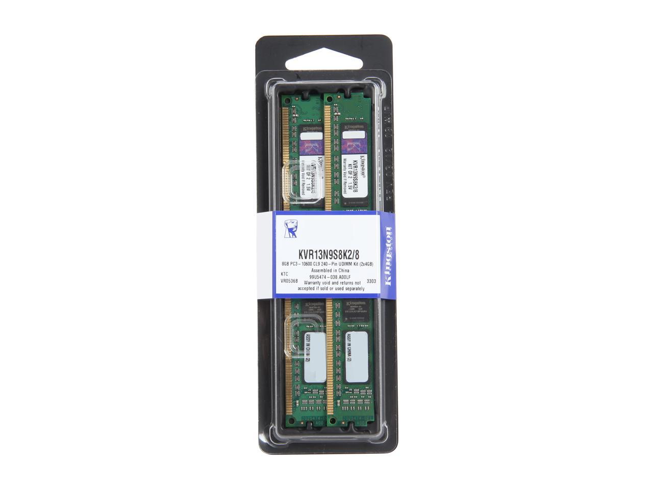 Kingston 8GB (2 x 4GB) 240-Pin DDR3 SDRAM DDR3 1333 Desktop Memory Model KVR13N9S8K2/8