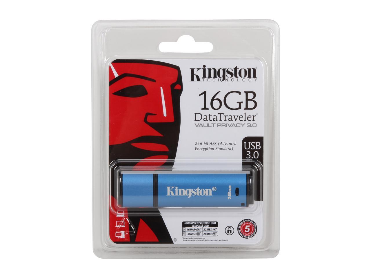 Kingston 16GB Data Traveler AES Encrypted Vault Privacy 256Bit USB 3.0 Flash Drive (DTVP30/16GB)
