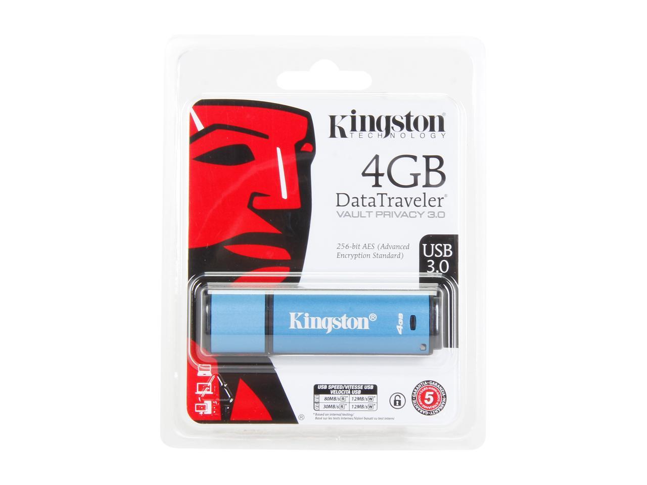 Kingston 4GB Data Traveler AES Encrypted Vault Privacy 256Bit USB 3.0 Flash Drive (DTVP30/4GB)