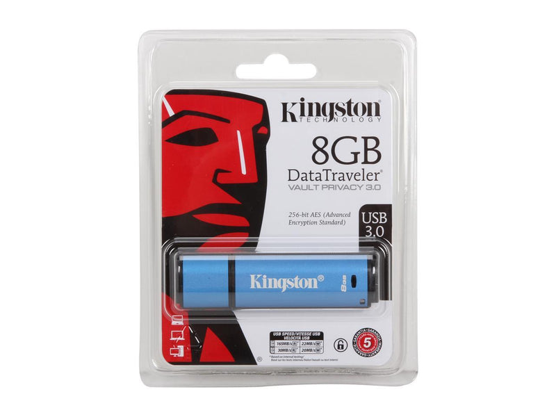 Kingston 8GB Data Traveler AES Encrypted Vault Privacy 256Bit USB 3.0 Flash Drive (DTVP30/8GB)