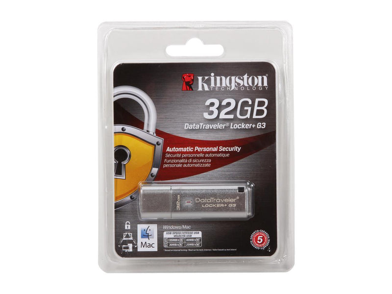 Kingston 32GB Data Traveler Locker + G3, USB 3.0 Flash Drive with Personal Data Security & Automatic Cloud Backup (DTLPG3/32GB)