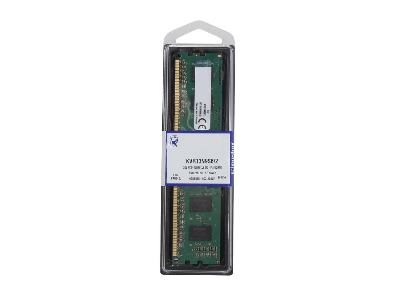 Kingston 2GB 240-Pin DDR3 SDRAM DDR3 1333 (PC3 10600) Desktop Memory Model KVR13N9S6/2