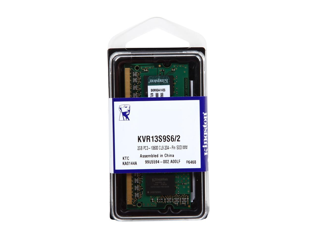 Kingston 2GB 204-Pin DDR3 SO-DIMM DDR3 1333 (PC3 10600) Laptop Memory Model KVR13S9S6/2