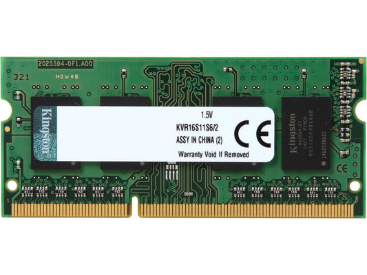Kingston 2GB 204-Pin DDR3 SO-DIMM DDR3 1600 (PC3 12800) Laptop Memory Model KVR16S11S6/2
