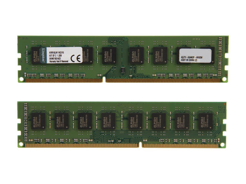 Kingston 16GB (2 x 8GB) 240-Pin DDR3 SDRAM DDR3L 1600 (PC3L 12800) Desktop Memory Model KVR16LN11K2/16