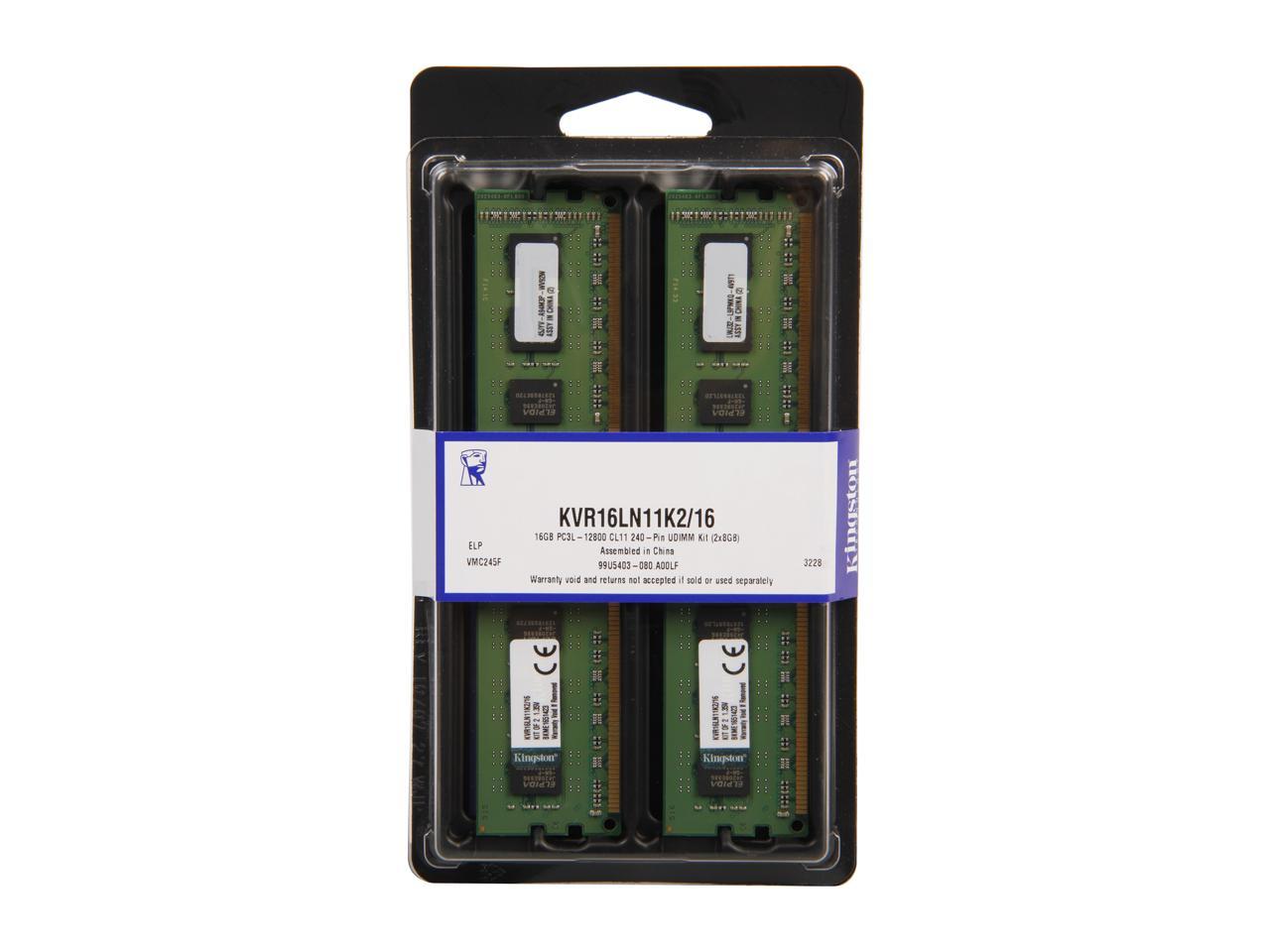 Kingston 16GB (2 x 8GB) 240-Pin DDR3 SDRAM DDR3L 1600 (PC3L 12800) Desktop Memory Model KVR16LN11K2/16