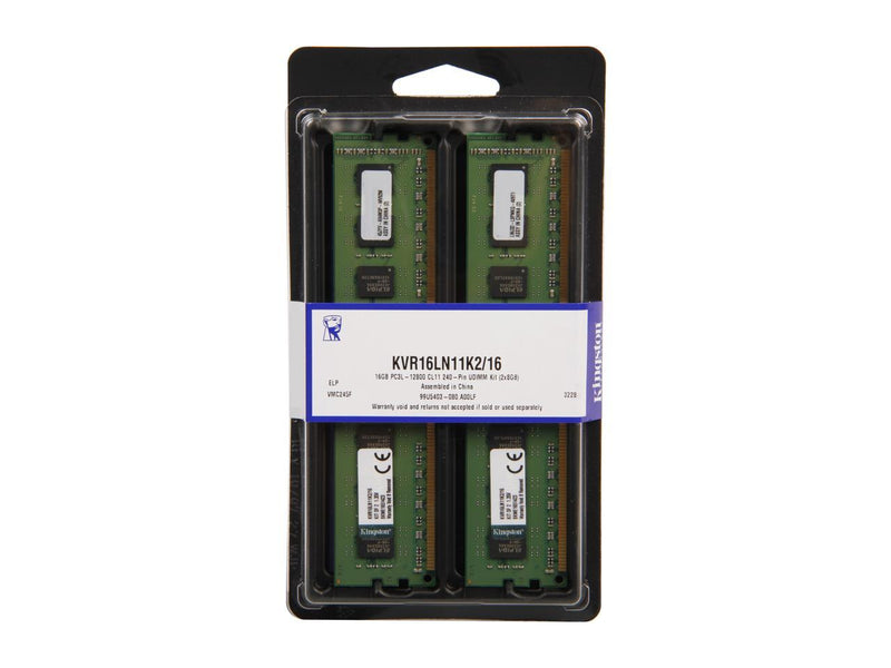 Kingston 16GB (2 x 8GB) 240-Pin DDR3 SDRAM DDR3L 1600 (PC3L 12800) Desktop Memory Model KVR16LN11K2/16