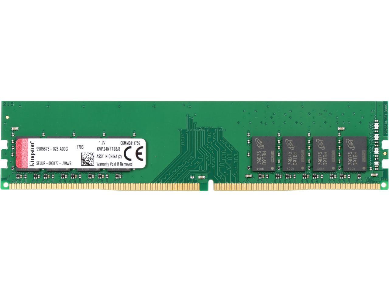 Kingston ValueRAM 8GB (1 x 8GB) DDR4 2400 RAM (Desktop Memory) DIMM (288-Pin) KVR24N17S8/8