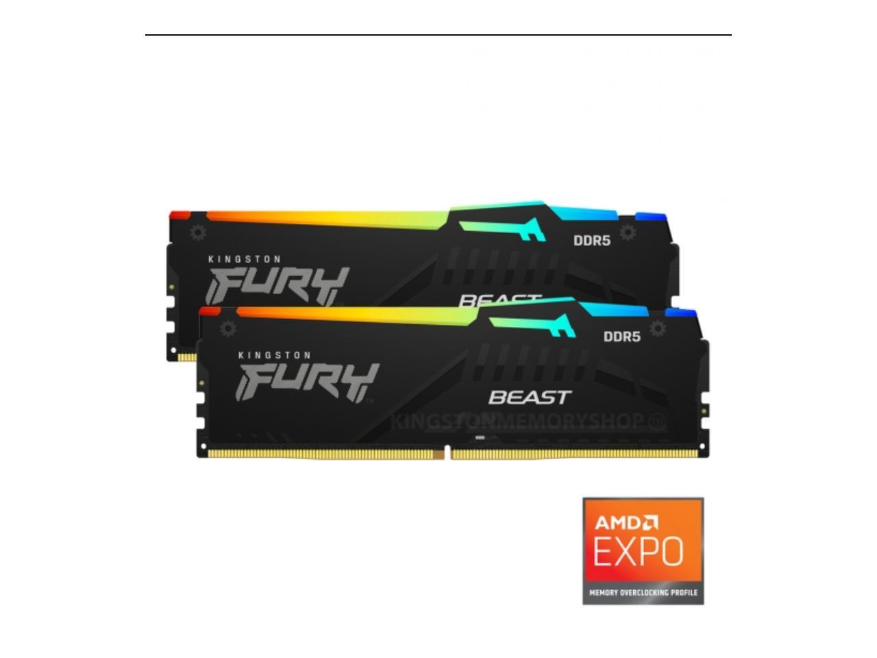 Kingston Fury Beast RGB 2x16 GB DDR5 5200 (PC5 41600) Memory (Desktop Memory) Model KF552C36BBEAK2-32