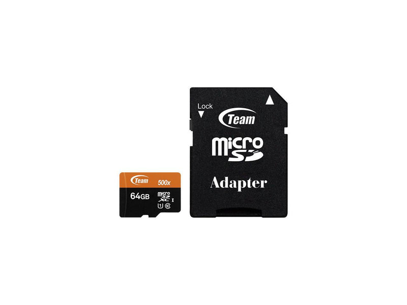 Team 64GB microSDXC UHS-I/U1 Class 10 Memory Card with Adapter, Speed Up to 80MB/s (TUSDX64GUHS03)