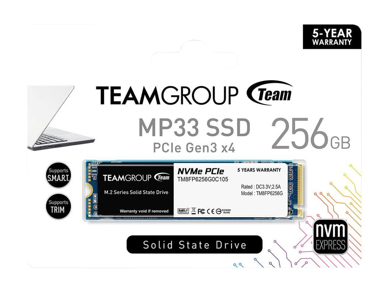Team MP33 M.2 2280 256GB PCIe 3.0 x4 with NVMe 1.3 3D NAND Internal Solid State Drive (SSD) TM8FP6256G0C101