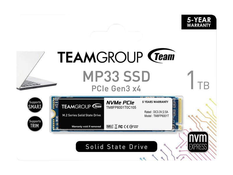 Team MP33 M.2 2280 1TB PCIe 3.0 x4 with NVMe 1.3 3D NAND Internal Solid State Drive (SSD) TM8FP6001T0C101