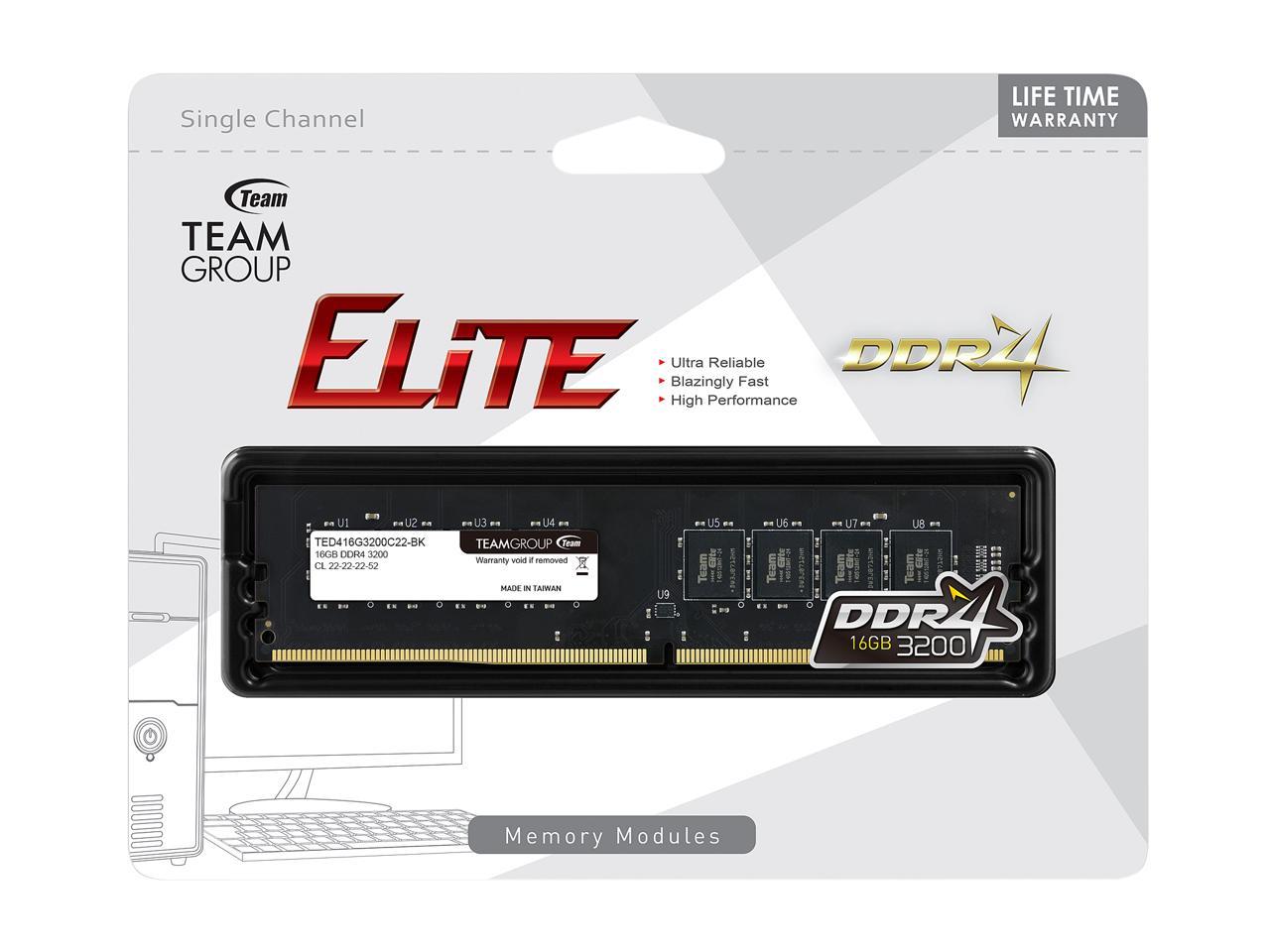 Team Elite 16GB 288-Pin DDR4 SDRAM DDR4 3200 (PC4 25600) Desktop Memory Model TED416G3200C2201