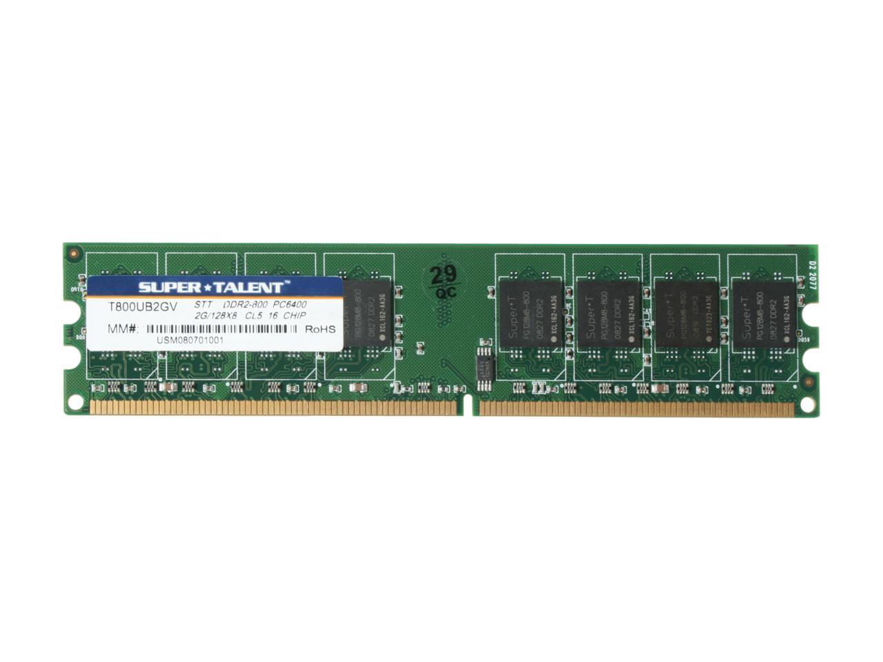 SUPER TALENT 2GB 240-Pin DDR2 SDRAM DDR2 800 (PC2 6400) Desktop Memory Model T800UB2GV
