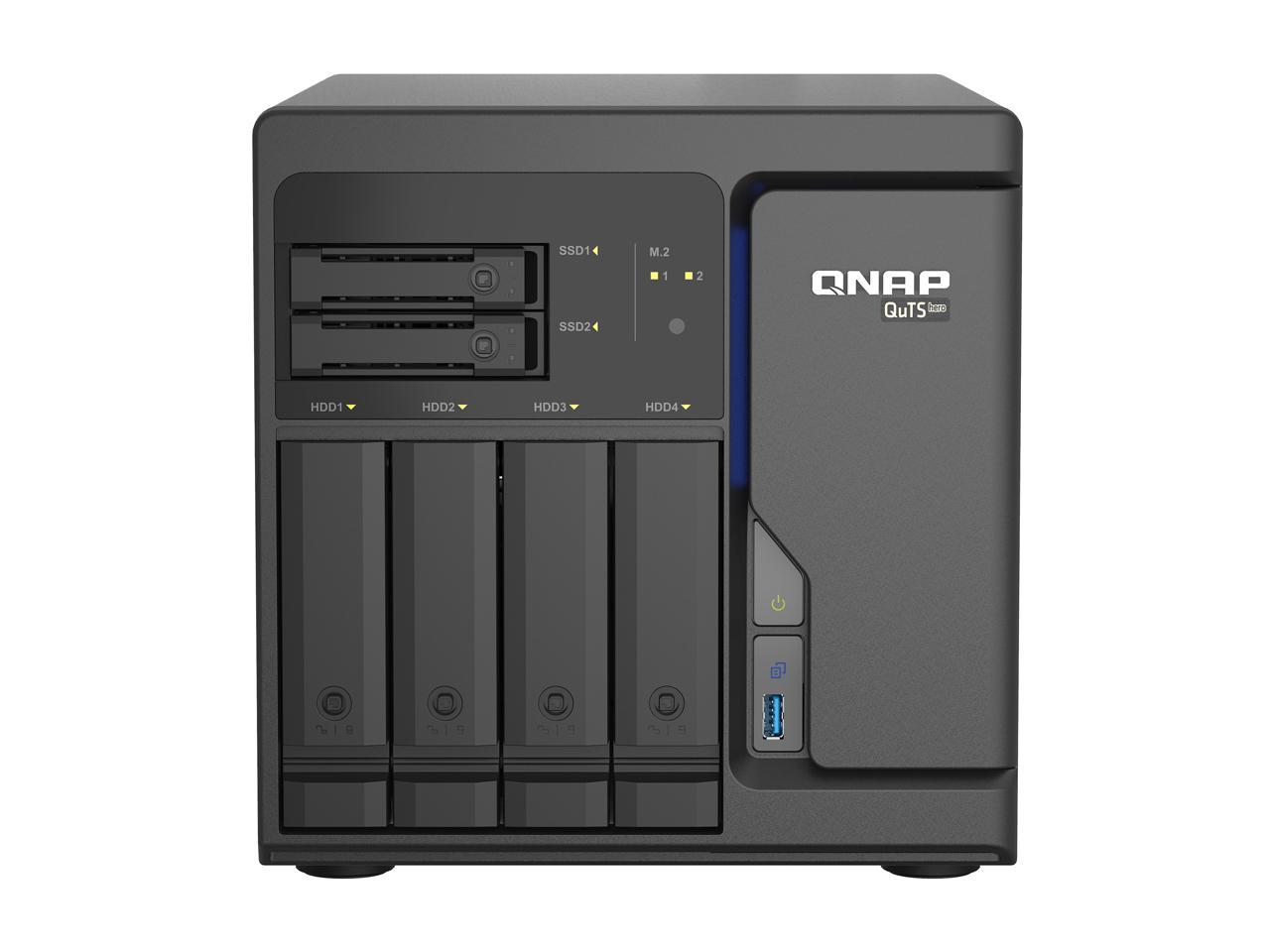 QNAP 6-Bay QuTS hero NAS, Xeon D-1602 2.5GHz, 8GB ECC RAM, 4 x 2.5GbE, PCIe expansion slot x2, built-in M.2 NVMe Gen3 x4 port x2 TS-h686-D1602-8G