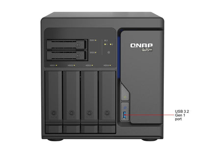 QNAP 6-Bay QuTS hero NAS, Xeon D-1602 2.5GHz, 8GB ECC RAM, 4 x 2.5GbE, PCIe expansion slot x2, built-in M.2 NVMe Gen3 x4 port x2 TS-h686-D1602-8G