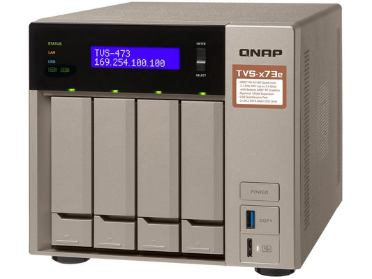 Qnap 4-bay NAS/iSCSI IP-SAN, AMD R series Quad-core 2.1GHz, 4GB RAM, 10G-ready (TVS-473e-4G-US)