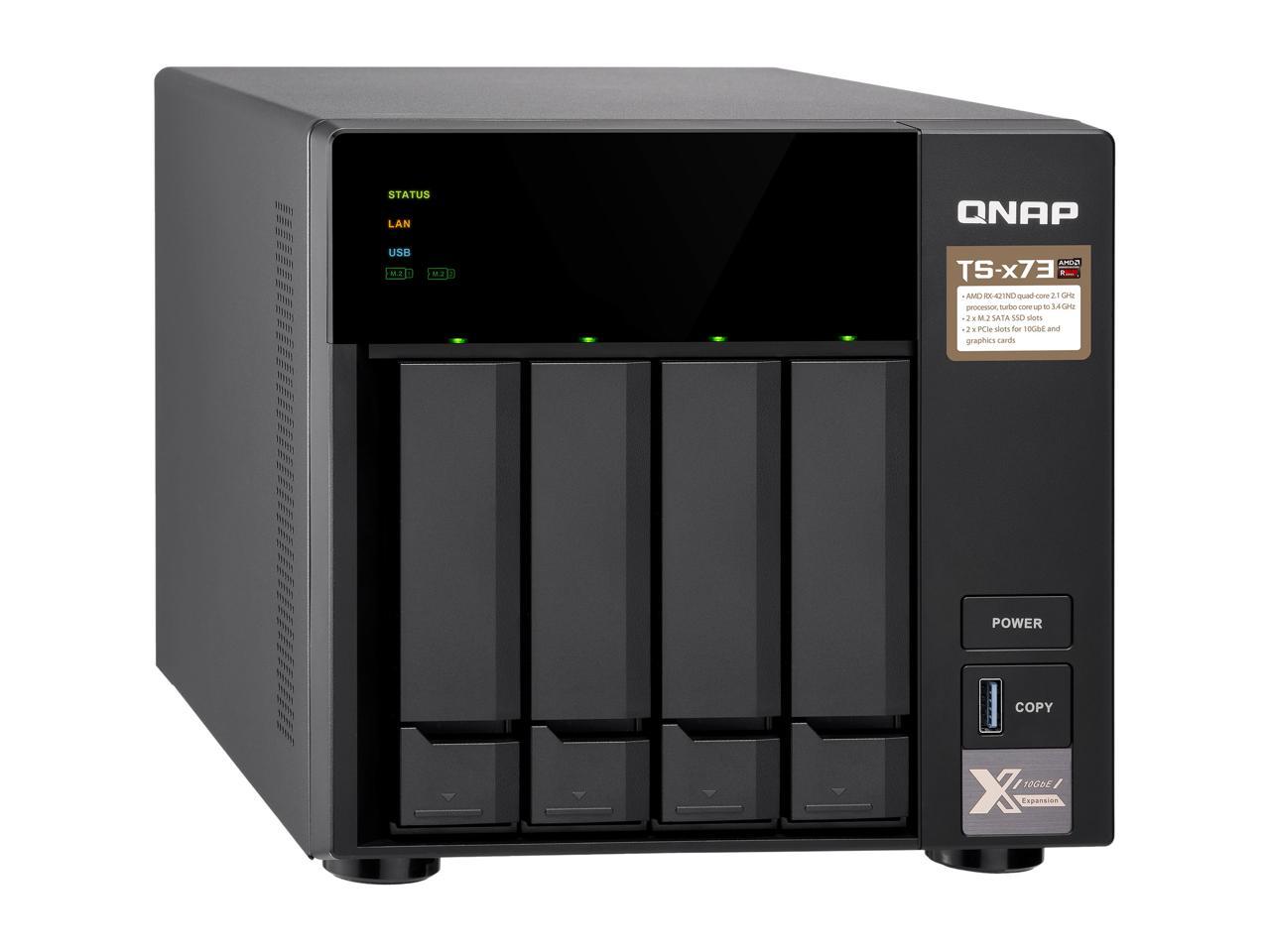 QNAP TS-473-4G-US 4-Bay NAS/iSCSI IP-SAN, AMD R Series Quad-core 2.1GHz, 4GB RAM, 10G-Ready