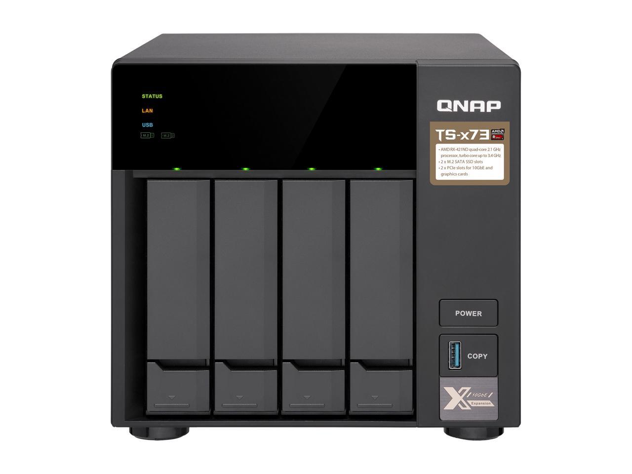 QNAP TS-473-4G-US 4-Bay NAS/iSCSI IP-SAN, AMD R Series Quad-core 2.1GHz, 4GB RAM, 10G-Ready
