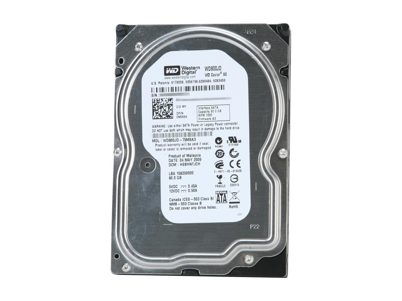 Western Digital Blue WD800JD 80GB 7200 RPM 8MB Cache SATA 3.0Gb/s 3.5" Internal Hard Drive Bare Drive