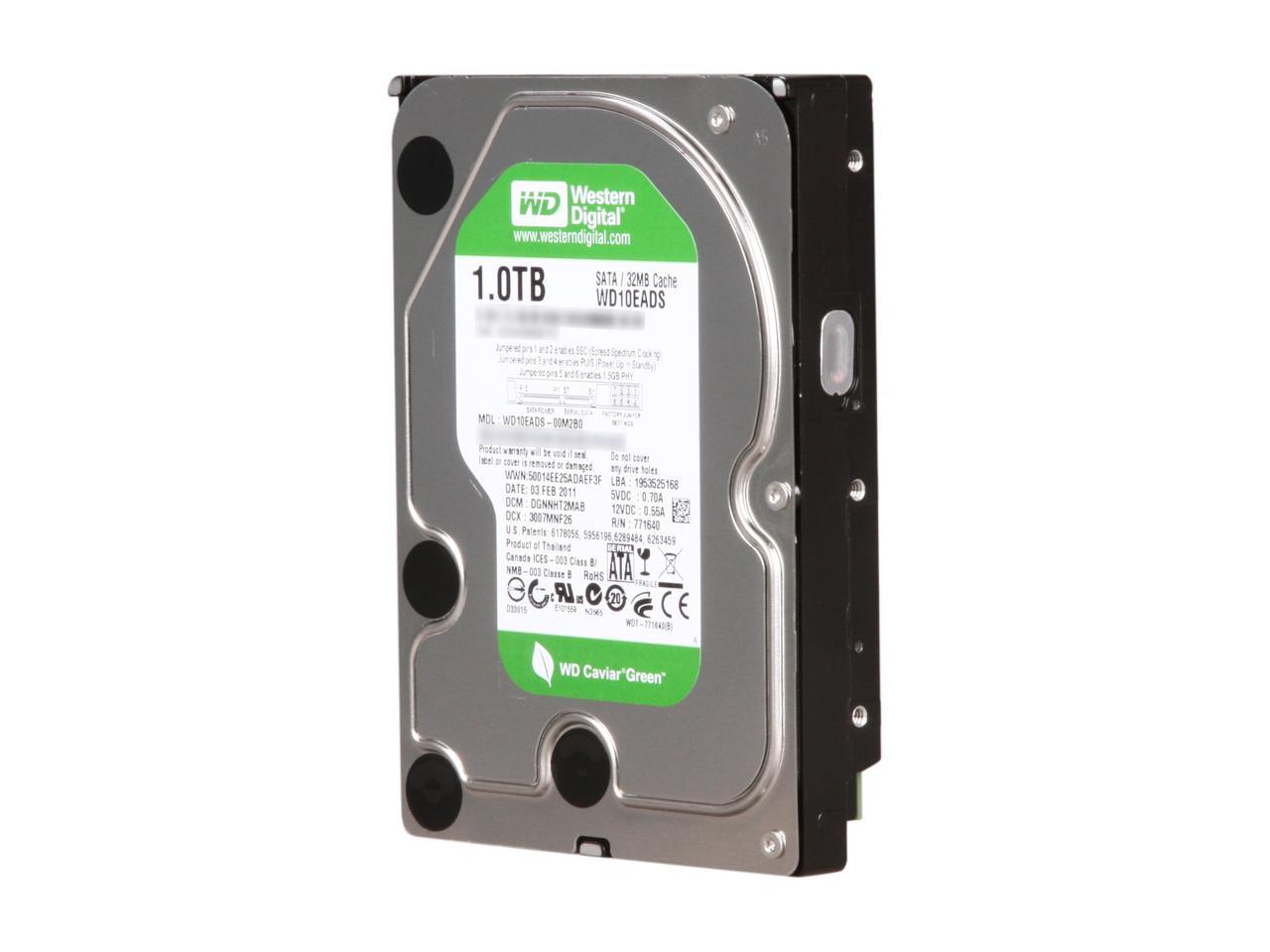 Western Digital WD Green WD10EADS 1TB 7200 RPM 32MB Cache SATA 3.0Gb/s 3.5" Internal Hard Drive Bare Drive