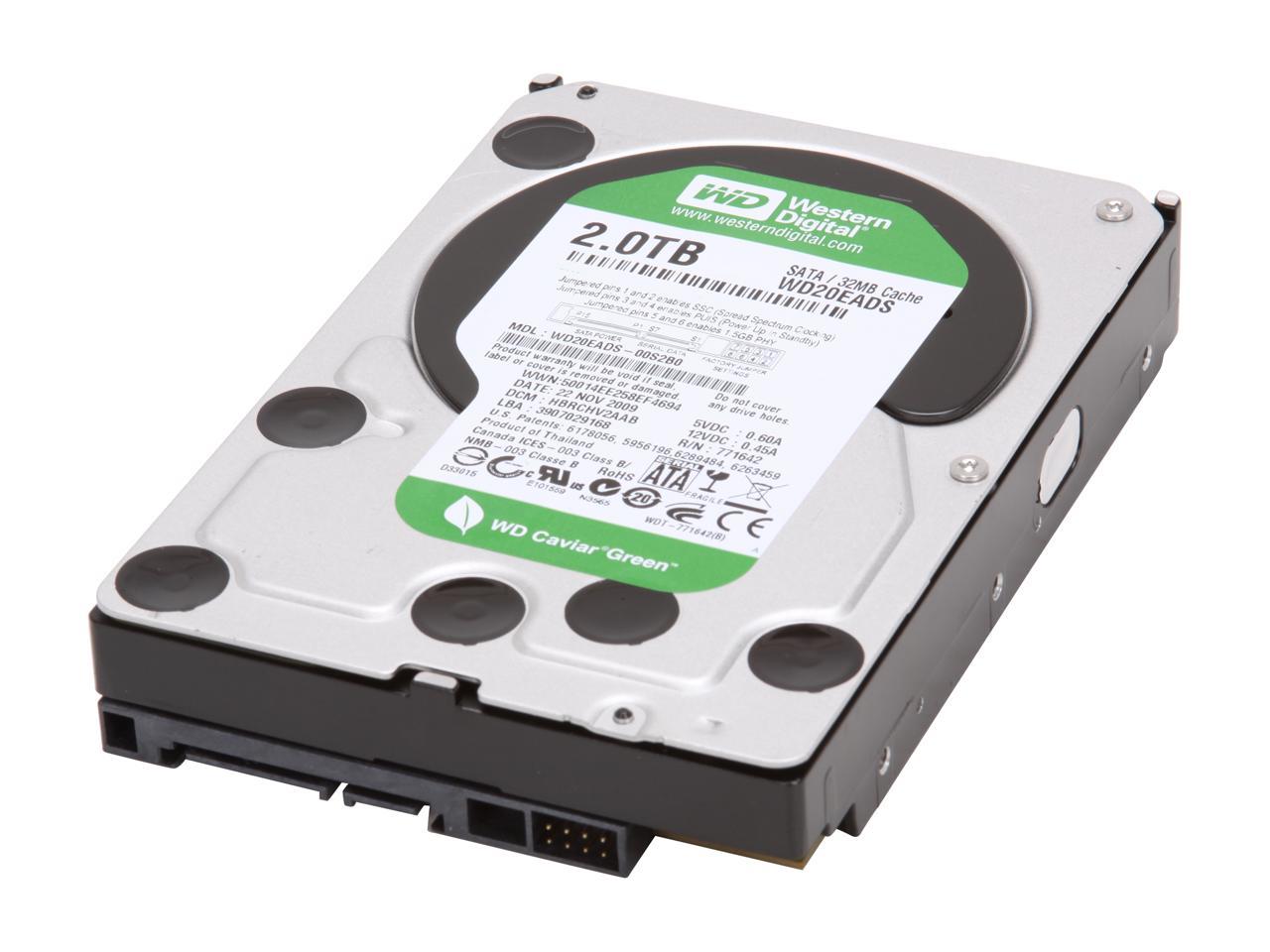 Western Digital WD Green WD20EADS 2TB 32MB Cache SATA 3.0Gb/s 3.5" Internal Hard Drive Bare Drive