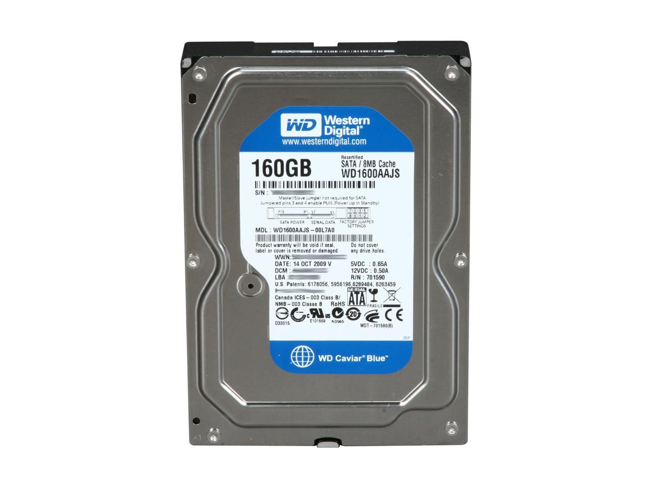 WD Blue RFHWD1600AAJS 160GB 7200 RPM 8MB Cache SATA 3.0Gb/s 3.5" Internal Hard Drive -Manufacture Recertified Bare Drive