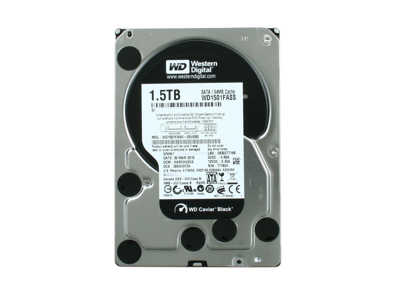 Western Digital Black WD1501FASS 1.5TB 7200 RPM 64MB Cache SATA 3.0Gb/s 3.5" Internal Hard Drive Bare Drive