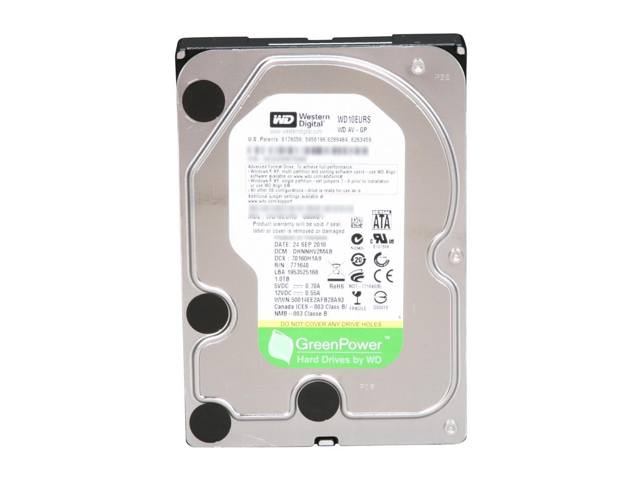 Western Digital AV-GP WD10EURS 1TB 64MB Cache SATA 3.0Gb/s 3.5" Internal Hard Drive Bare Drive