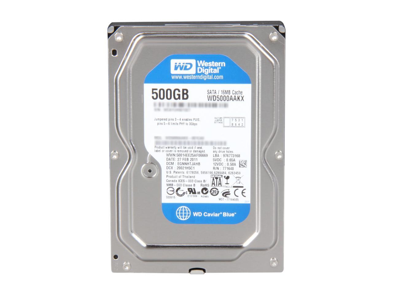 WD WD Blue WDBAAX5000ENC-NRSN 500GB 7200 RPM 16MB Cache SATA 3.0Gb/s 3.5" Internal Hard Drive -Retail kit