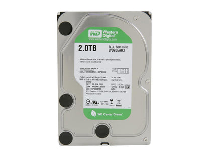 Western Digital WD Green WD20EARX 2TB 64MB Cache SATA 6.0Gb/s 3.5" Internal Hard Drive Bare Drive