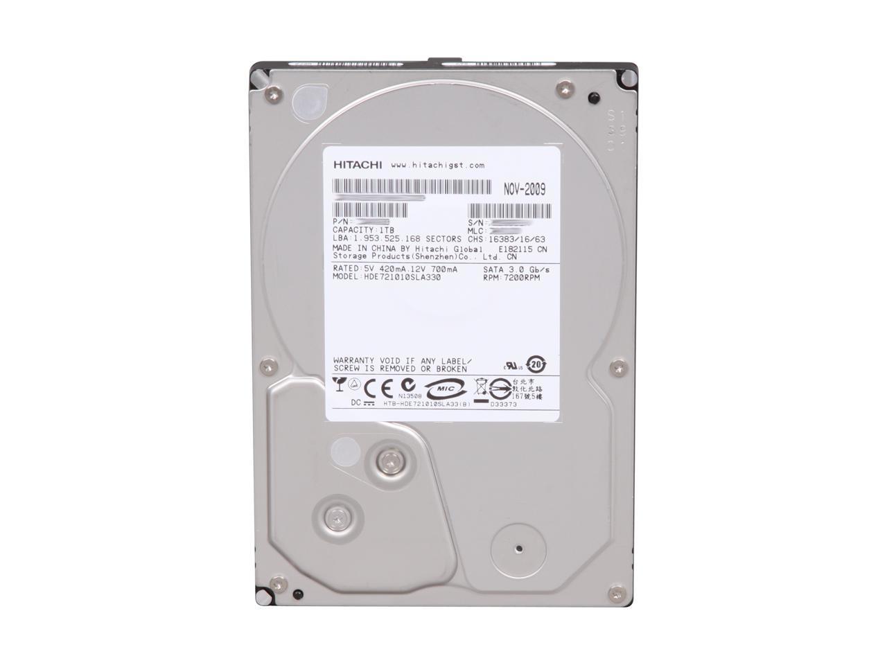 Hitachi GST Deskstar E7K1000 HDE721010SLA330 (0A38028) 1TB 7200 RPM 32MB Cache SATA 3.0Gb/s 3.5" Internal Hard Drive Bare Drive