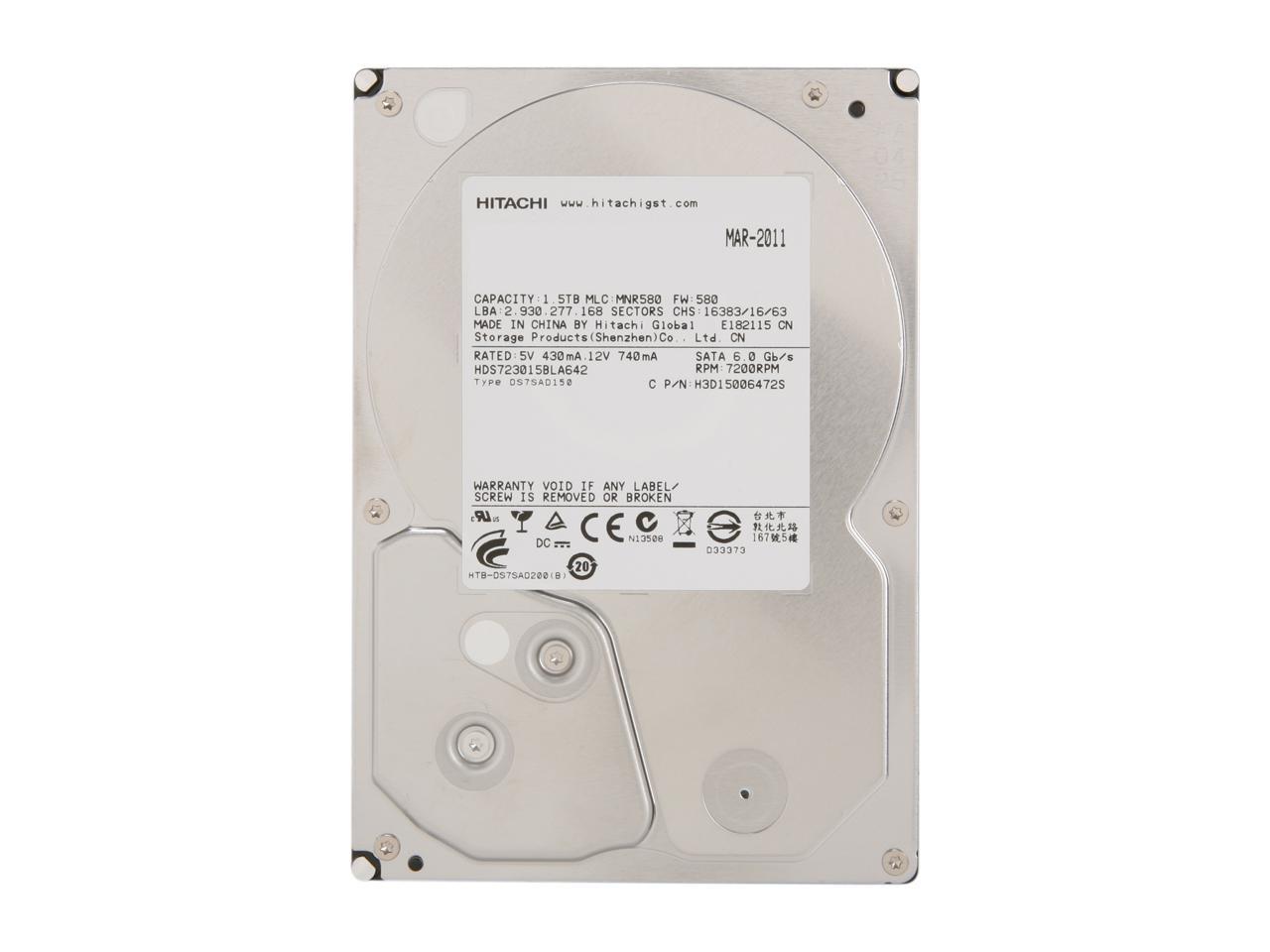 Hitachi GST Deskstar 7K3000 HDS723015BLA642 (0F12114) 1.5TB 7200 RPM 64MB Cache SATA 6.0Gb/s 3.5" Internal Hard Drive Bare Drive