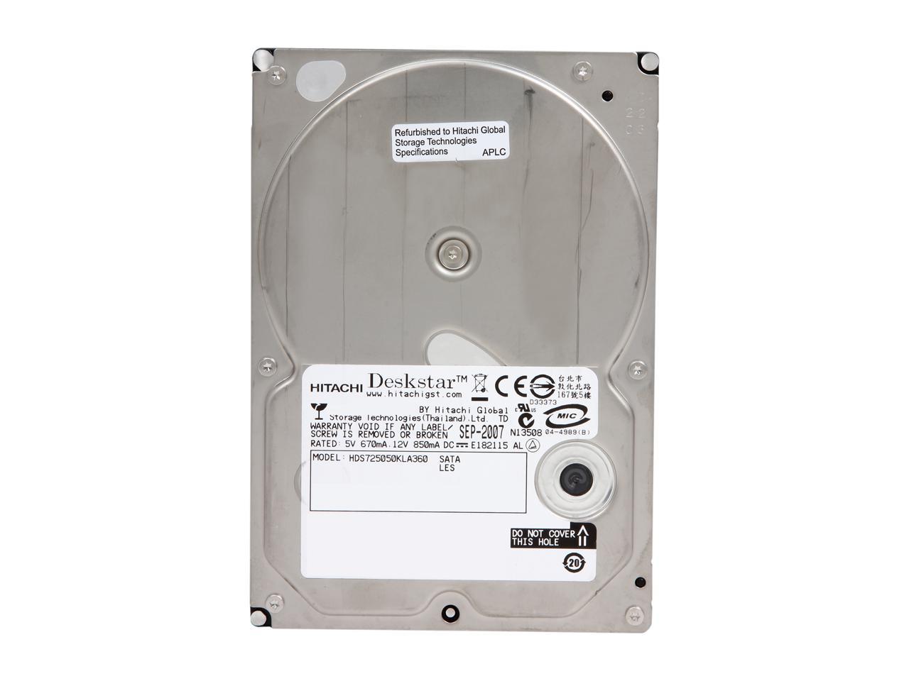 Hitachi GST Deskstar E7K500 HDS725050KLA360 (0A31619) 500GB 7200 RPM 16MB Cache SATA 3.0Gb/s 3.5" Hard Drive Bare Drive