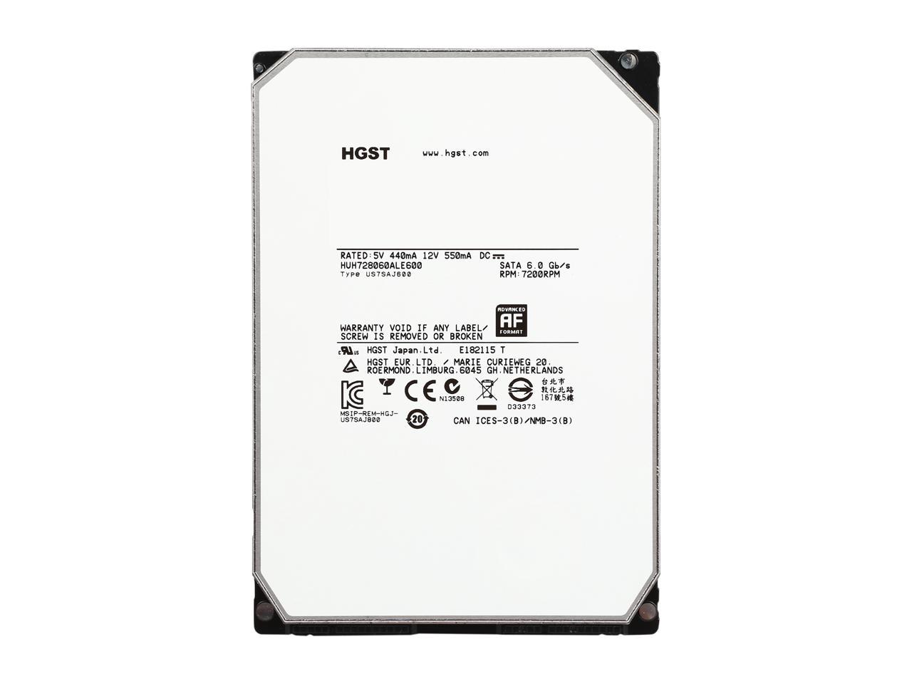 HGST Ultrastar He8 HUH728060ALE600 (0F23269) 6TB 7200 RPM 128MB Cache SATA 6.0Gb/s 3.5" Helium Platform Enterprise Hard Disk Drives Bare Drive