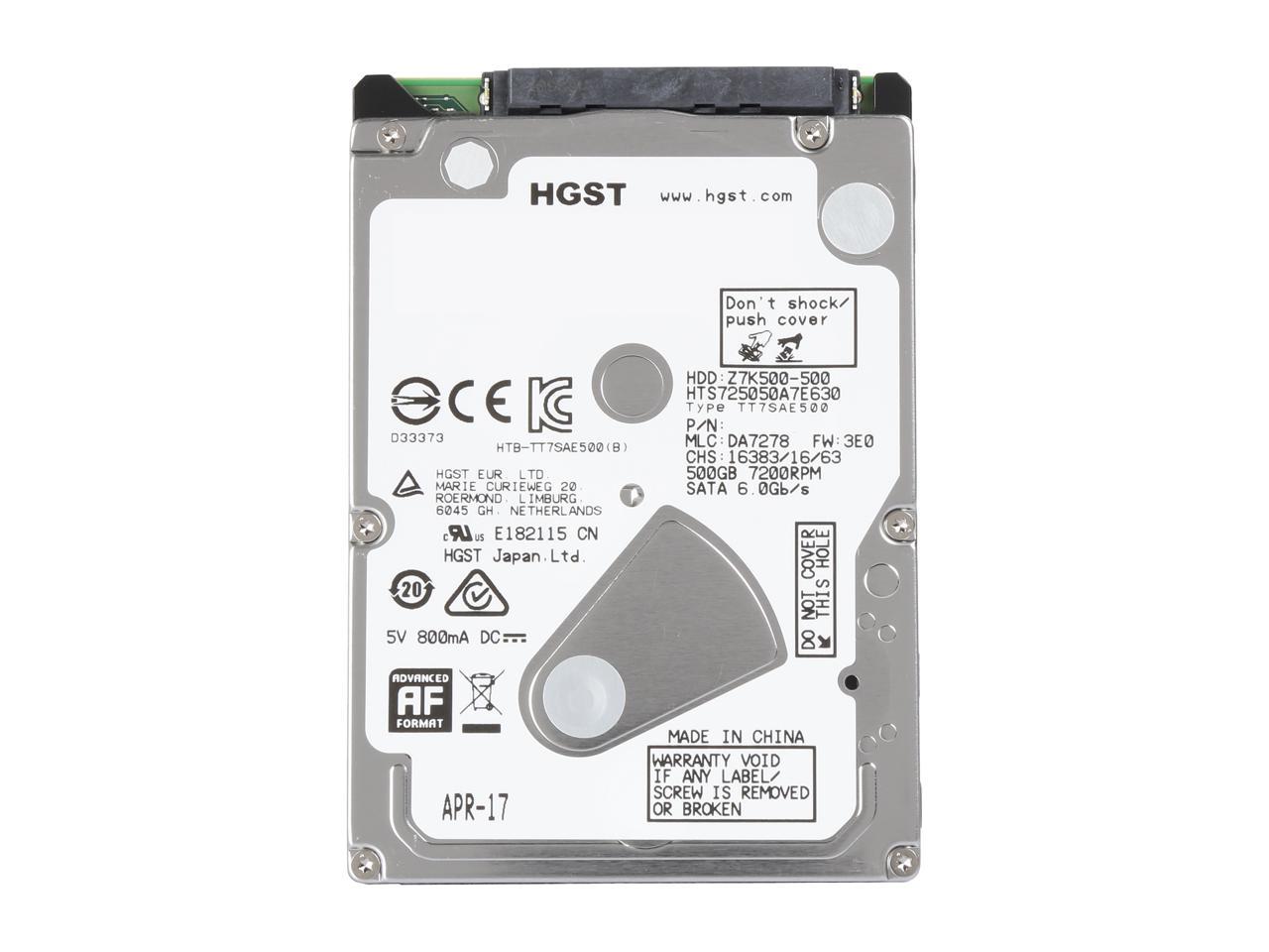 HGST Travelstar Z7K500 HTS725050A7E630 (0J38075) 500GB 7200 RPM 32MB Cache SATA 6.0Gb/s 2.5" Internal Notebook Hard Drive Bare Drive