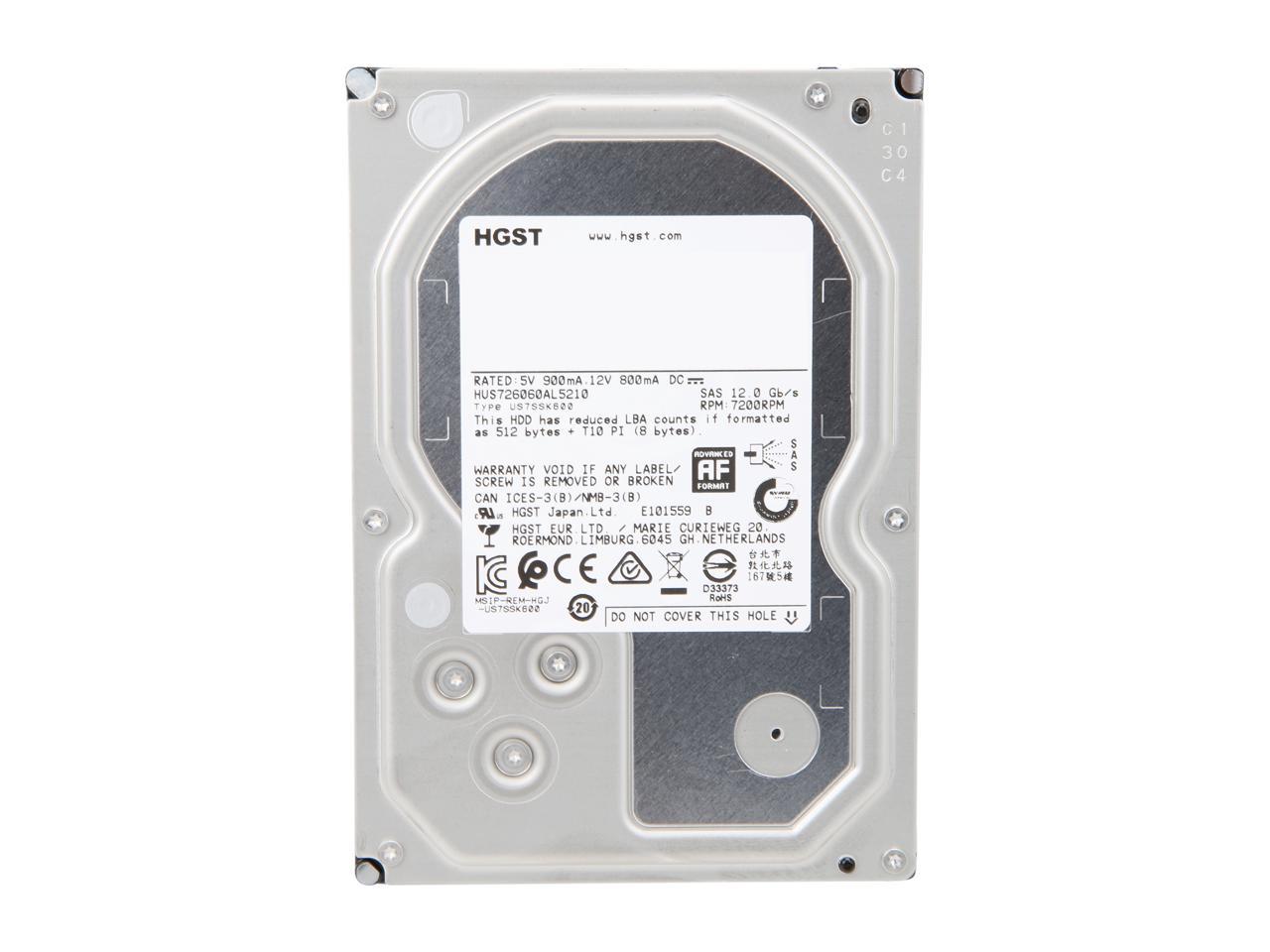 HGST Ultrastar 7K6000 HUS726060AL5210 (0F22791) 6TB 7200 RPM 128MB Cache SAS 12Gb/s 3.5" Enterprise Hard Drive Bare Drive