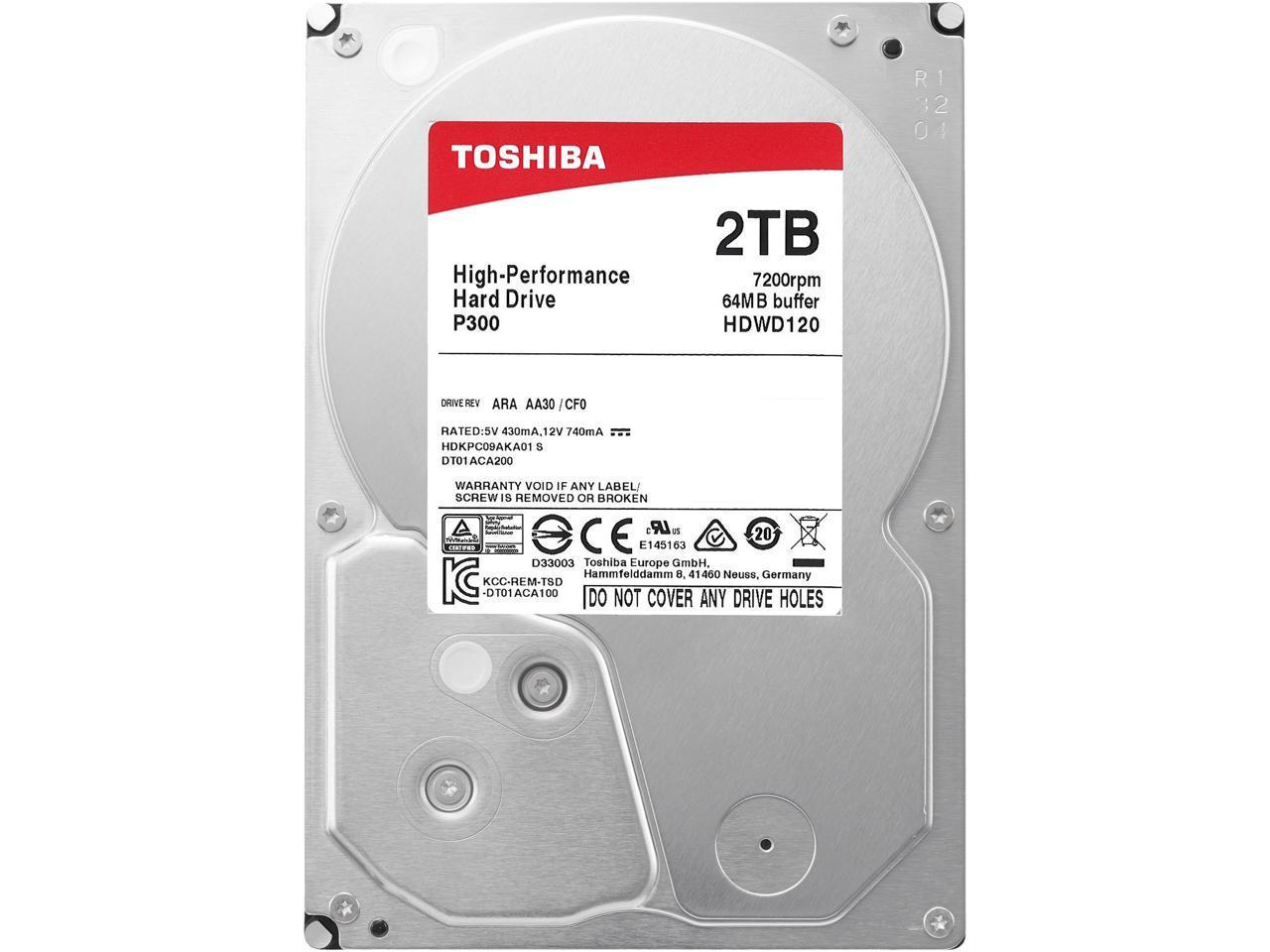 Toshiba P300 2TB Desktop PC Internal Hard Drive 7200 RPM SATA 6Gb/s 64 MB Cache 3.5 inch - HDWD120UZSVA (BULK)