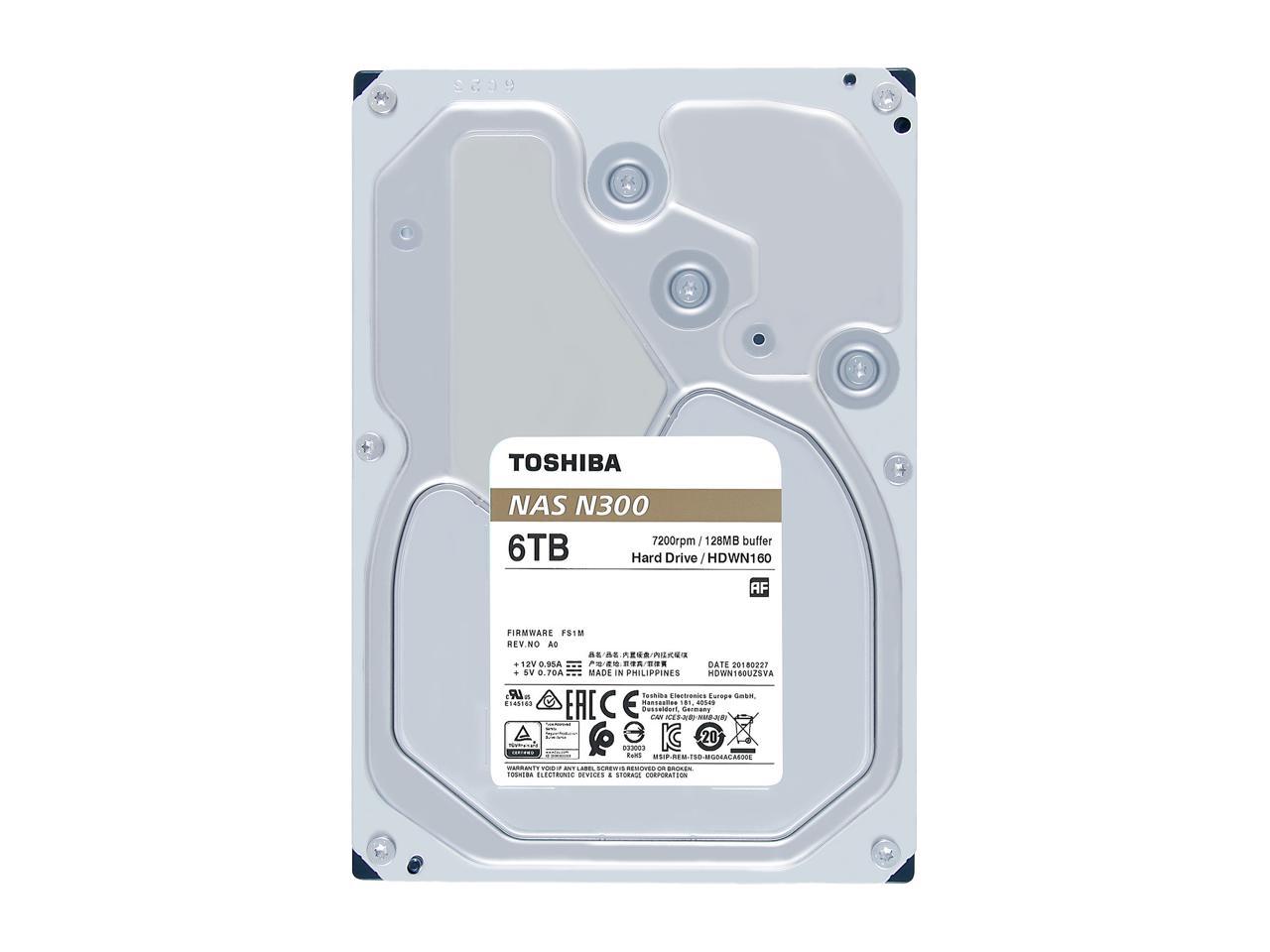 Toshiba N300 6TB NAS Internal Hard Drive 7200 RPM SATA 6Gb/s 128MB Cache 3.5inch - HDWN160XZSTA (RETAIL PACKAGE)